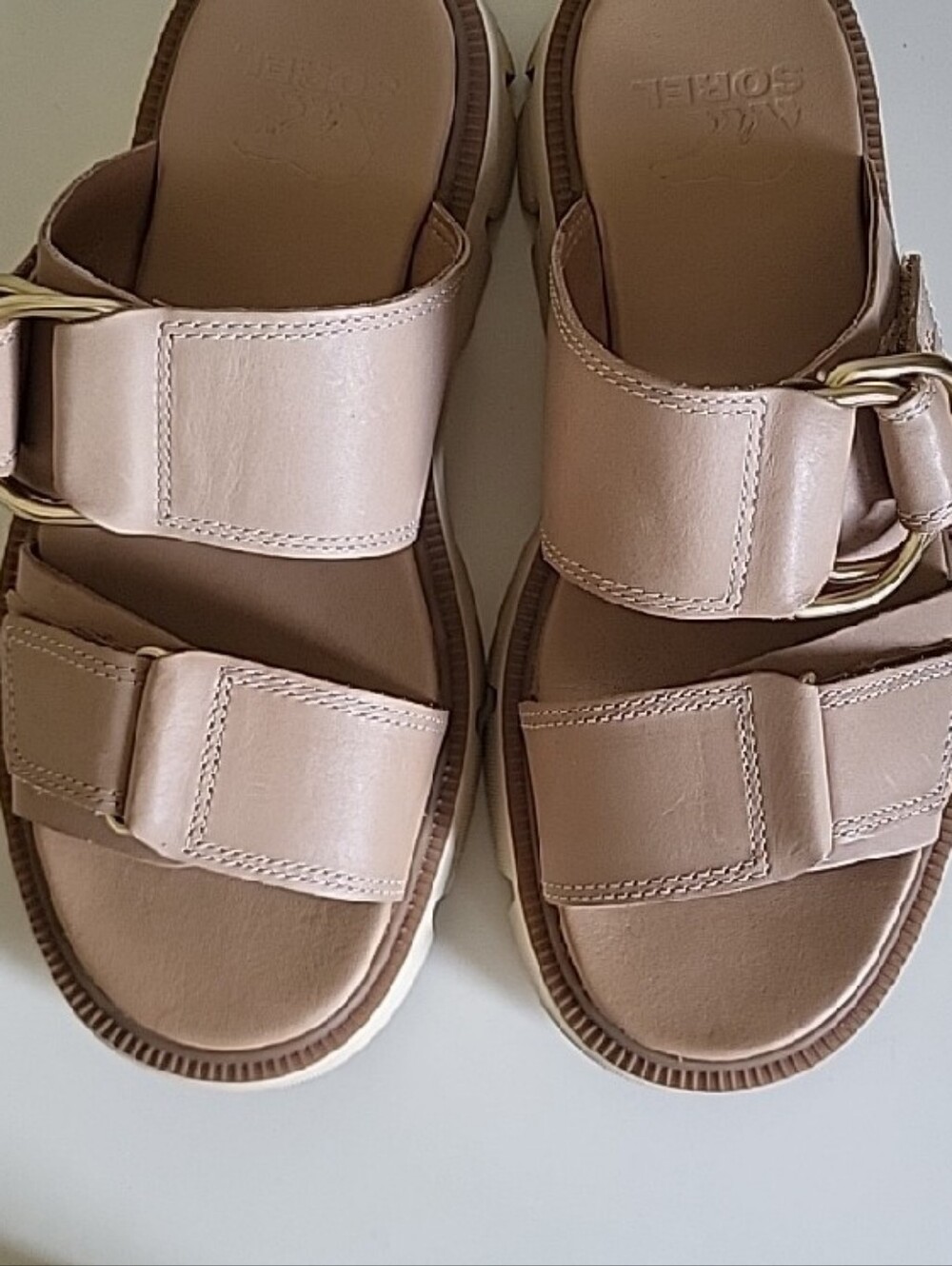 Sorel Leather Strappy Platform Slide Sandals In Nude Blush, Size 5, EUC - Picture 2 of 8